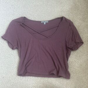 Charlotte Russe Dusty Rose Ribbed Tee